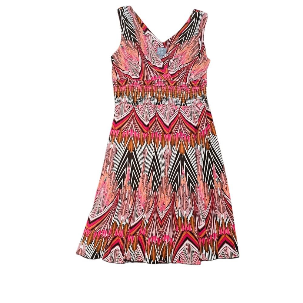 Rabbit Rabbit Rabbit Womens Dress 14 Tropical Pattern Multi Red Brown